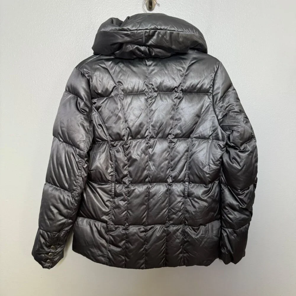LANDS' END gray metallic down puffer coat with shawl high collar size S - Picture 8 of 11